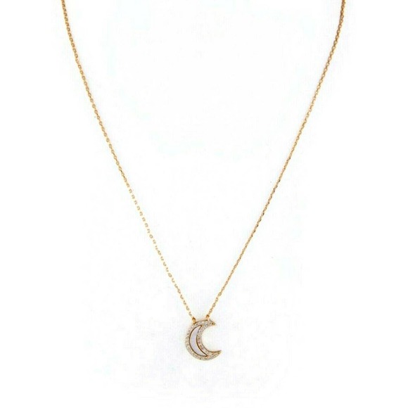 Moon Necklace Gold Cubic Zirconia Brass - Picture 2 of 2